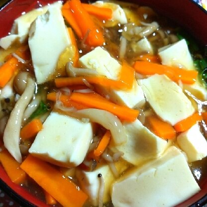 レンジで豆腐も野菜も優しい味わいで。